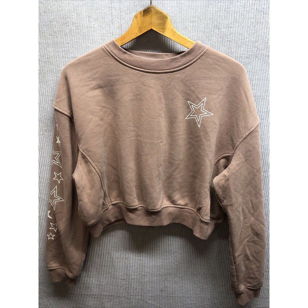 Celebrity Pink Crop Sweatshirt Large Tan Star Graphics Athleisure Streetwear